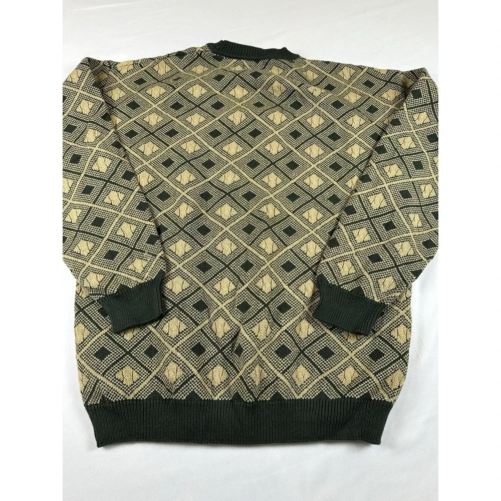 Vtg 90s CLAIBORNE Green Tan Argyle Diamond Crew Sweater Grunge Gpa Academia Sz M